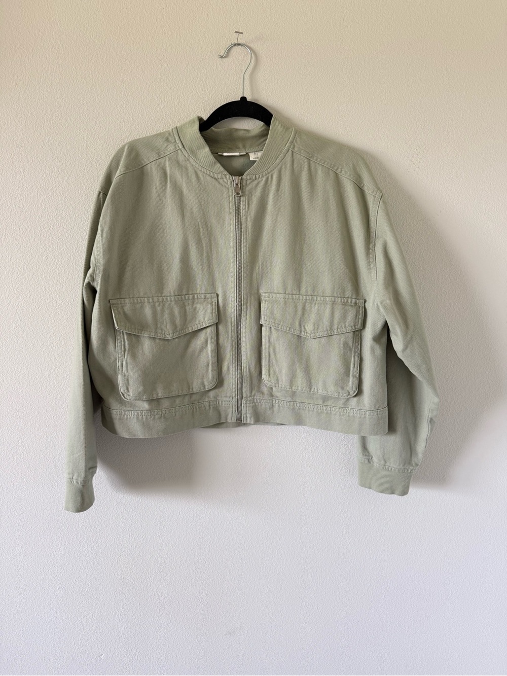 Nicole Miller Sage Green Cropped Utility Jacket